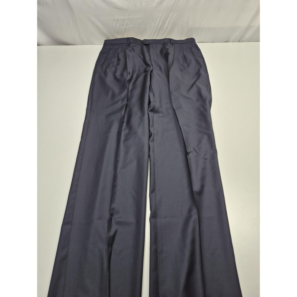 Zanieri Wool Pants Men's 42x36 Blue Dress Pleated Made Italy Formal